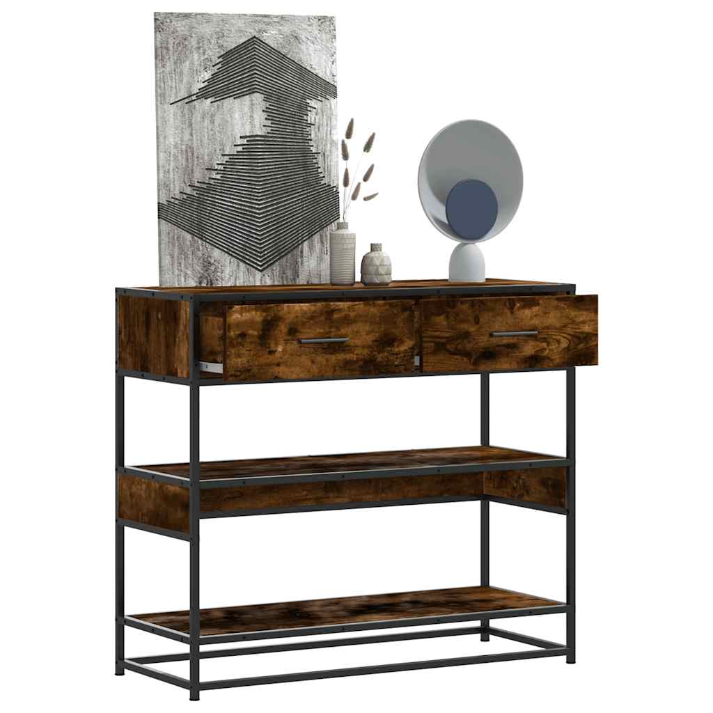füstös tölgy színű szerelt fa tálalóasztal 90x35x80 cm