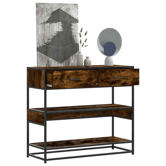 füstös tölgy színű szerelt fa tálalóasztal 90x35x80 cm