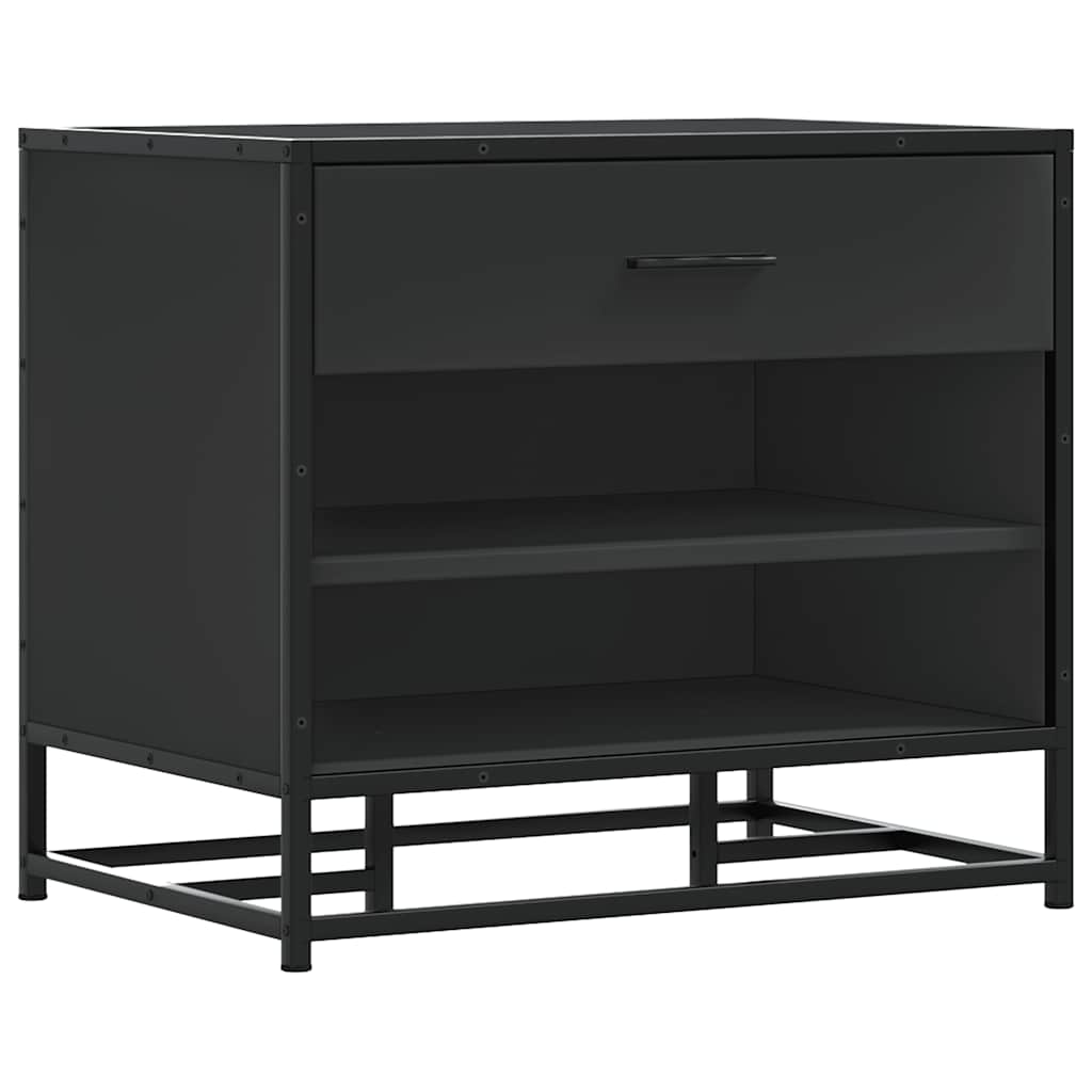 Cipőpad Fekete 60x40x53,5 cm Fából és fémből készült pad
