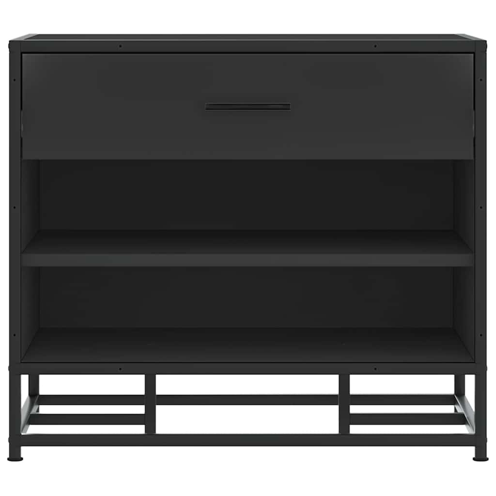 Cipőpad Fekete 60x40x53,5 cm Fából és fémből készült pad