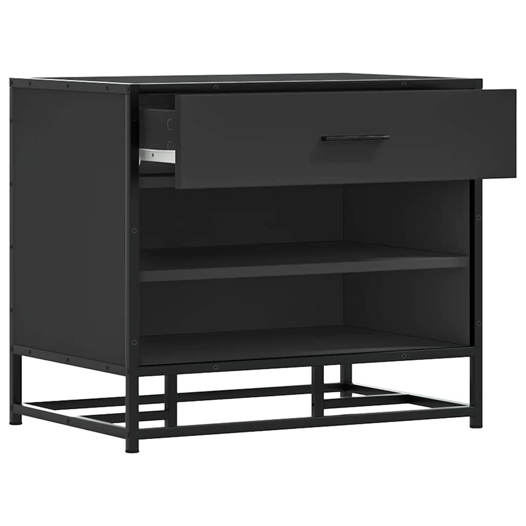 Cipőpad Fekete 60x40x53,5 cm Fából és fémből készült pad