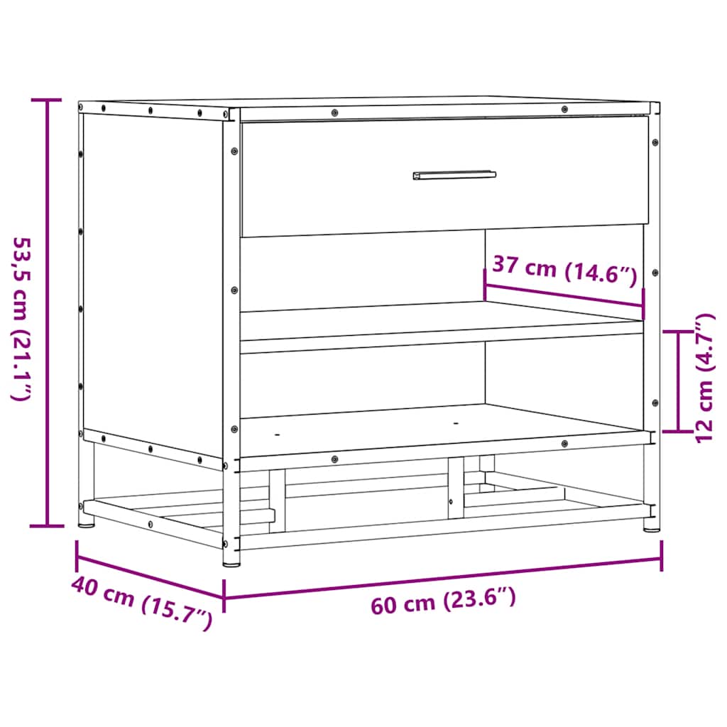 cipőpad Sonoma tölgy 60x40x53,5 cm Gépelt fa és fém