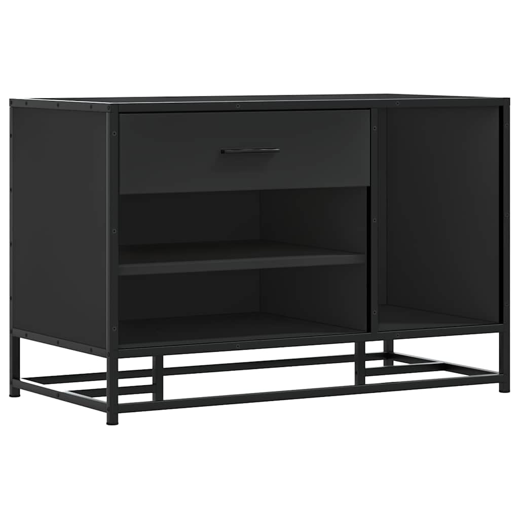 Cipőpad Fekete 80x40x53,5 cm Fából és fémből készült pad