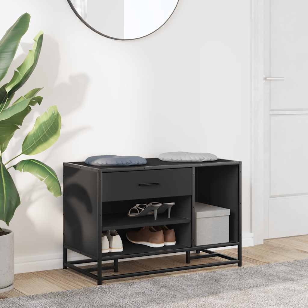 Cipőpad Fekete 80x40x53,5 cm Fából és fémből készült pad