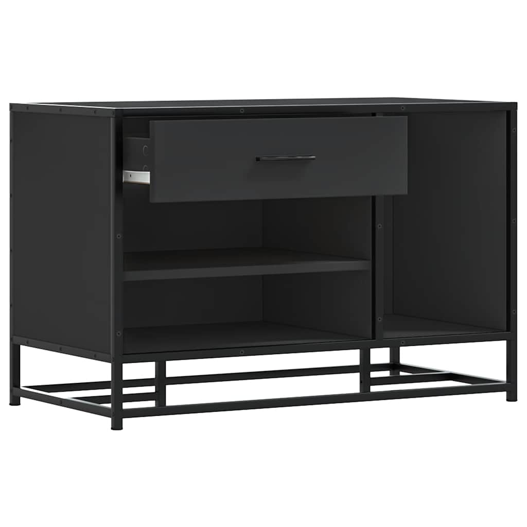 Cipőpad Fekete 80x40x53,5 cm Fából és fémből készült pad