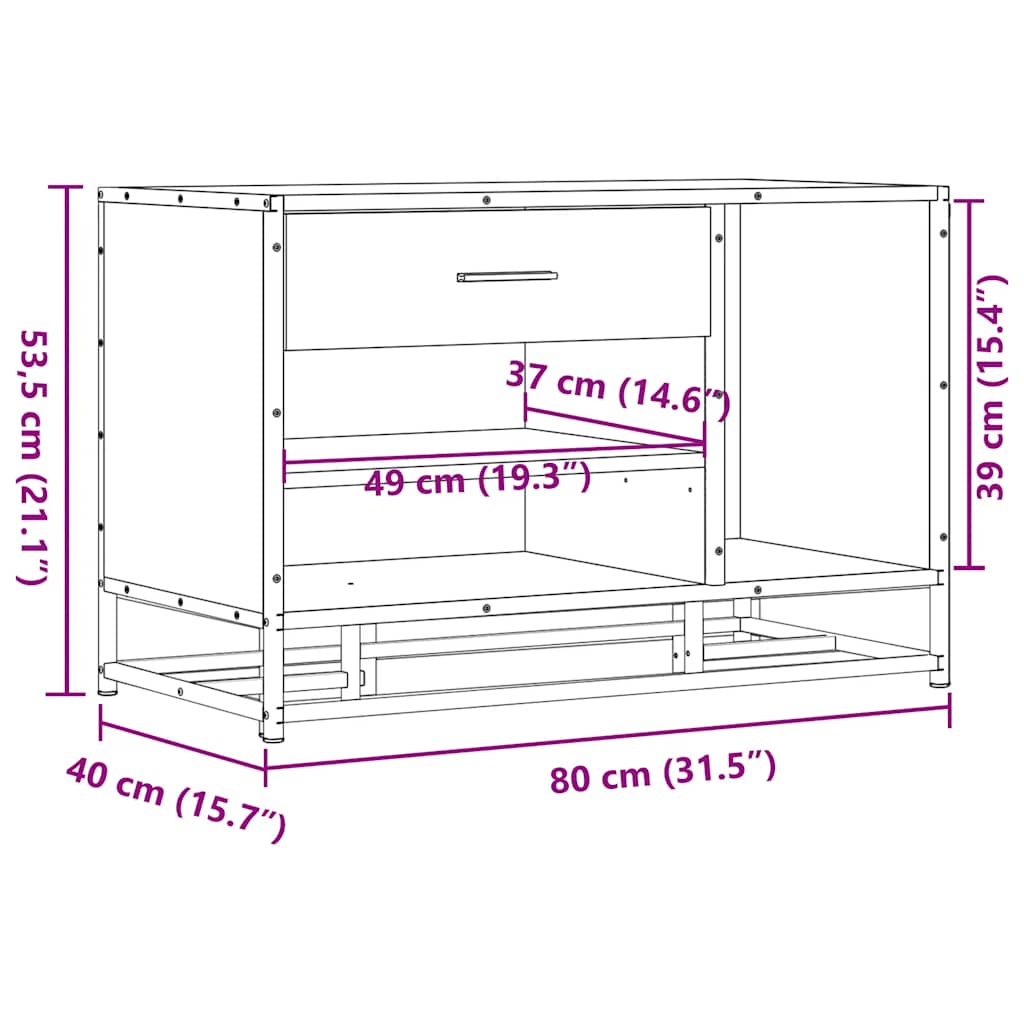 cipőpad Sonoma tölgy 80x40x53,5 cm Gépelt fa és fém