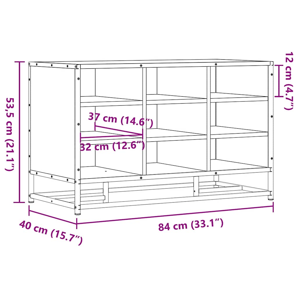 cipőpad füstölt tölgy 84x40x53,5 cm fából és fémből készült