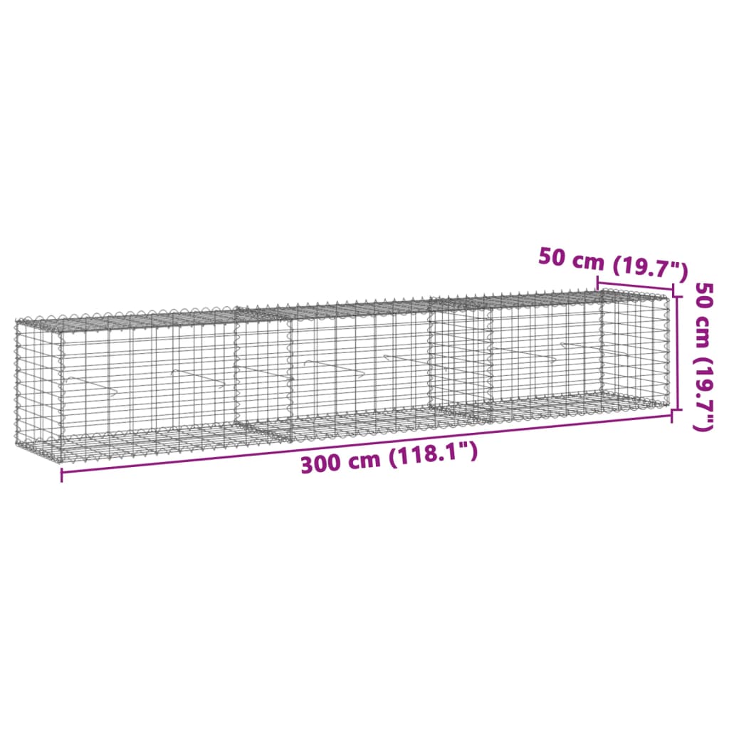 horganyzott vas gabion kosár fedéllel 300 x 50 x 50 cm