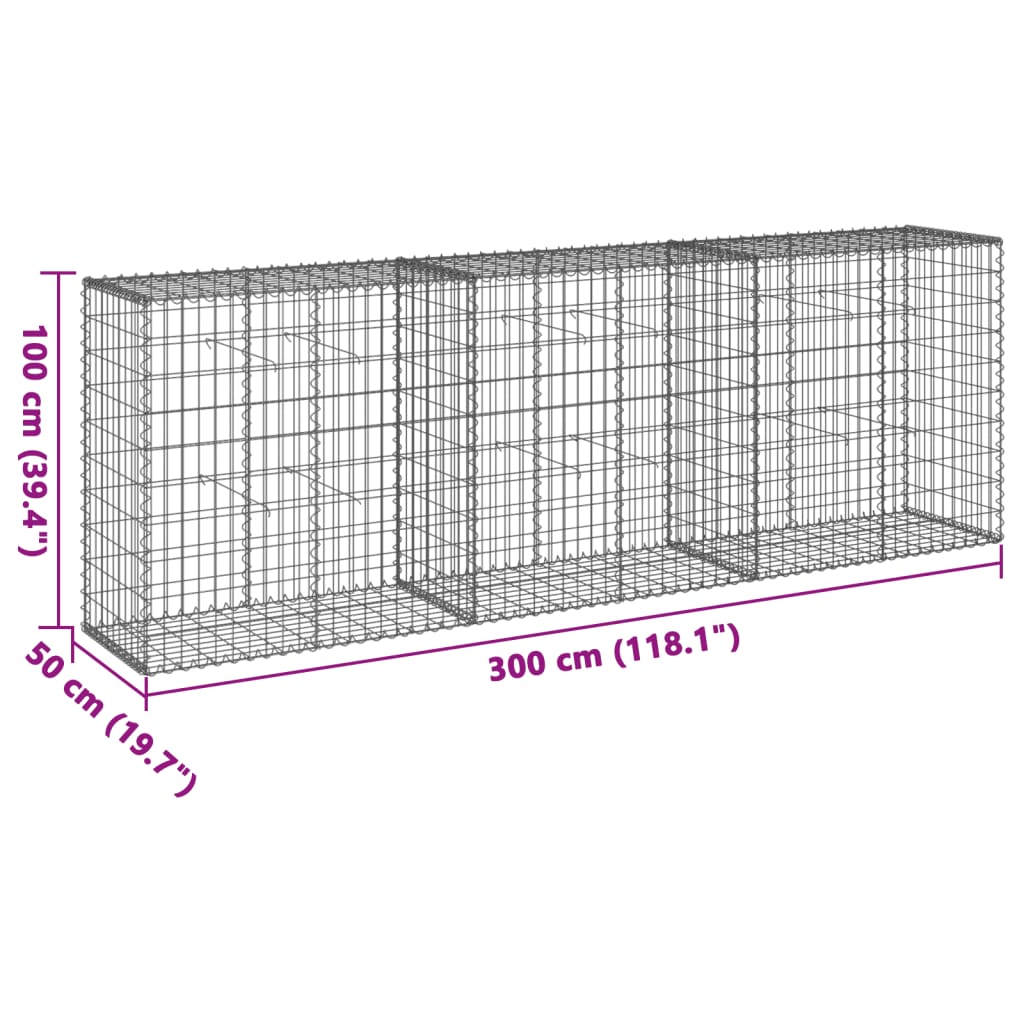 horganyzott vas gabion kosár fedéllel 300 x 50 x 100 cm