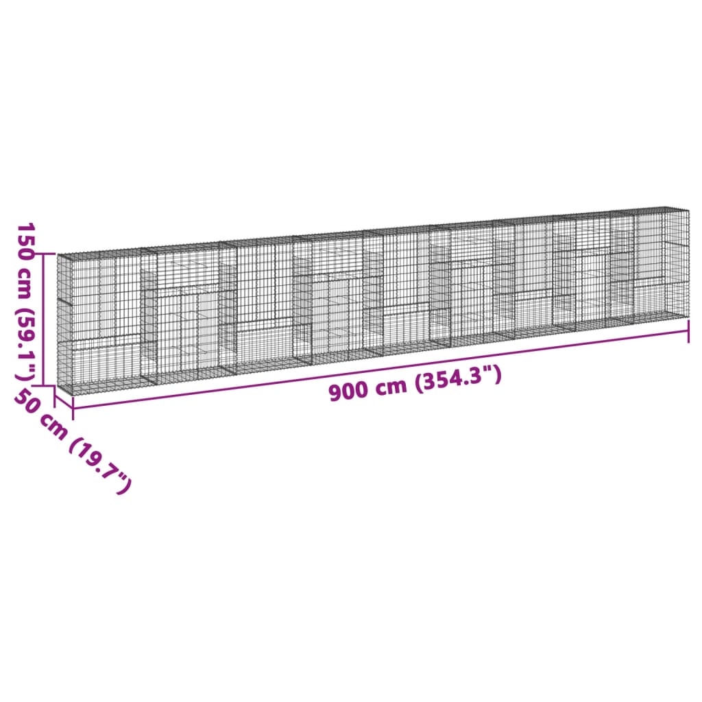 horganyzott vas gabion kosár fedéllel 900 x 50 x 150 cm