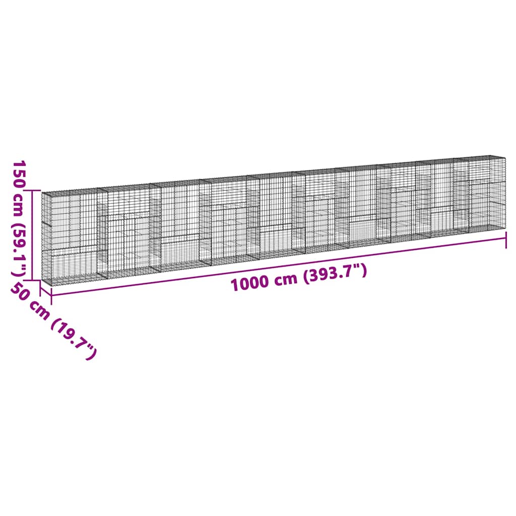 horganyzott vas gabion kosár fedéllel 1000 x 50 x 150 cm
