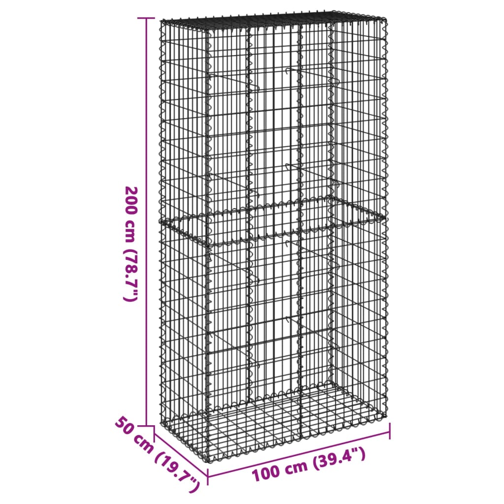 horganyzott vas gabion kosár fedéllel 100 x 50 x 200 cm