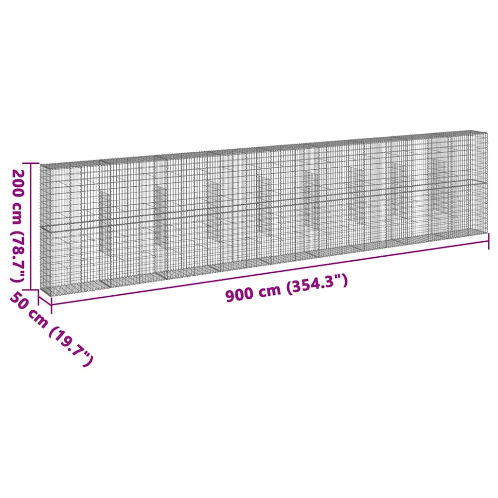 horganyzott vas gabion kosár fedéllel 900 x 50 x 200 cm