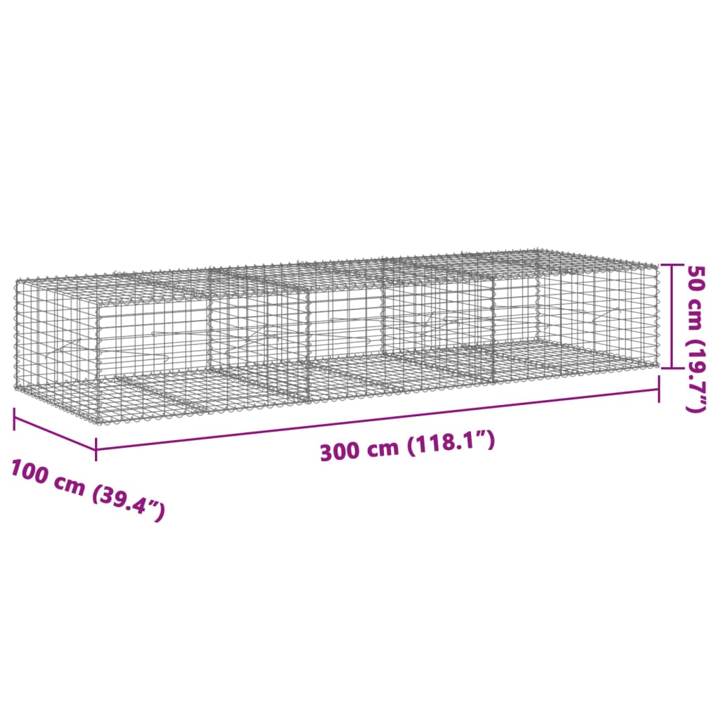 horganyzott vas gabion kosár fedéllel 300 x 100 x 50 cm
