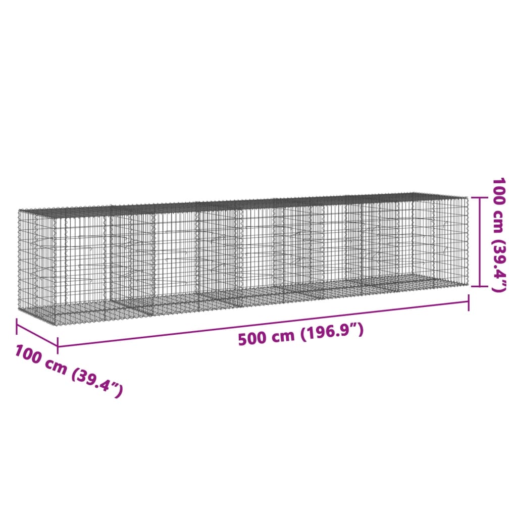 horganyzott vas gabion kosár fedéllel 500 x 100 x 100 cm