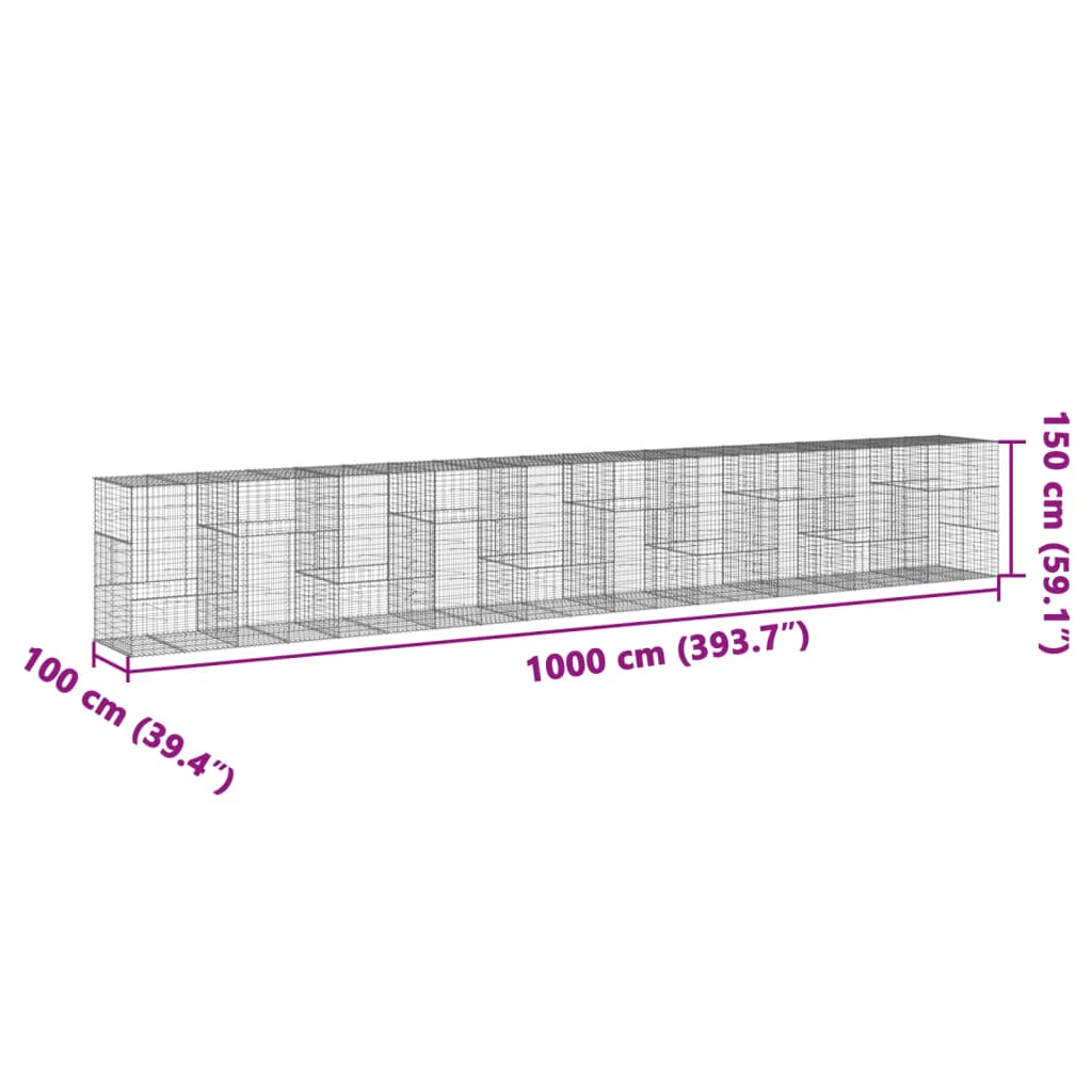 horganyzott vas gabion kosár fedéllel 1000 x 100 x 150 cm