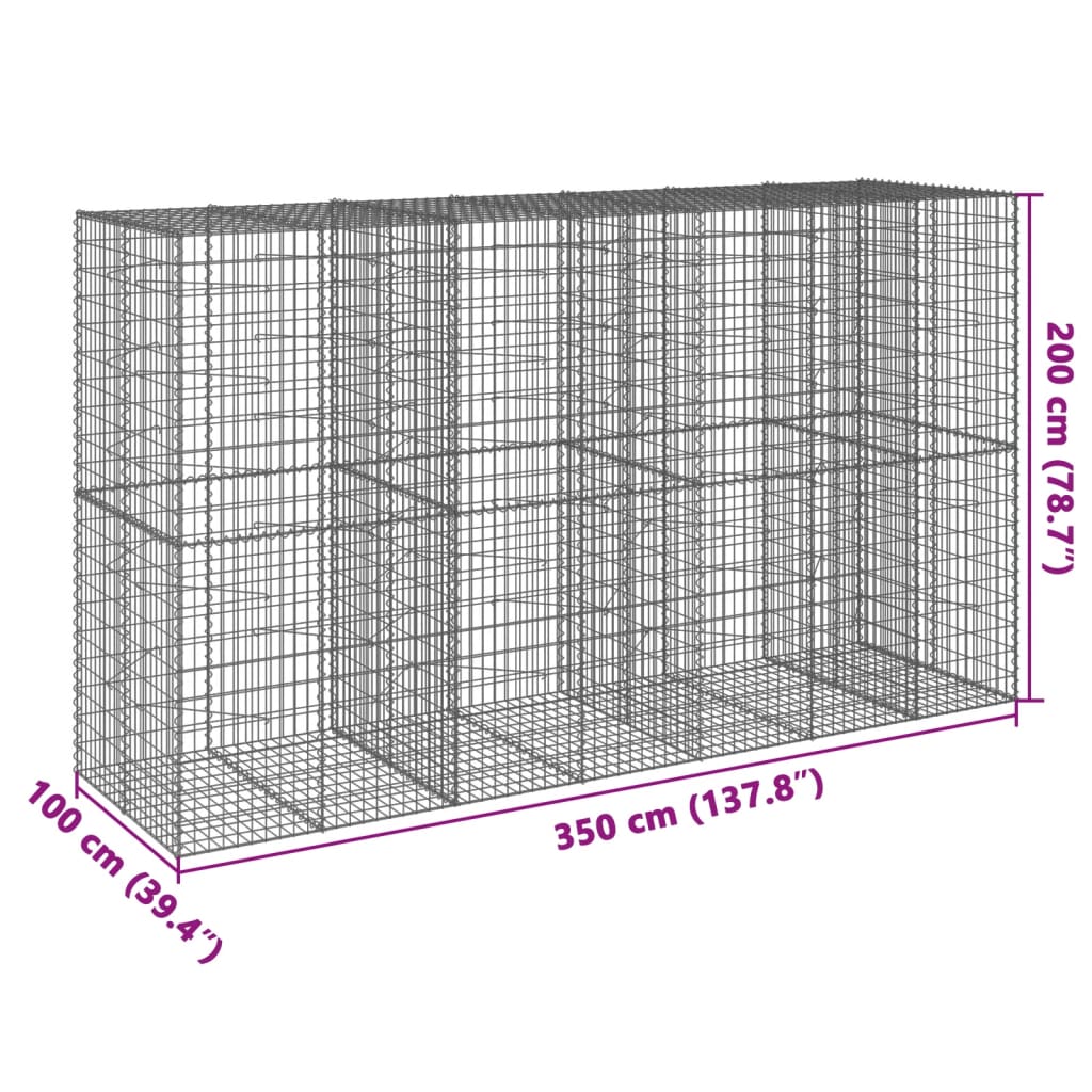 horganyzott vas gabion kosár fedéllel 350 x 100 x 200 cm
