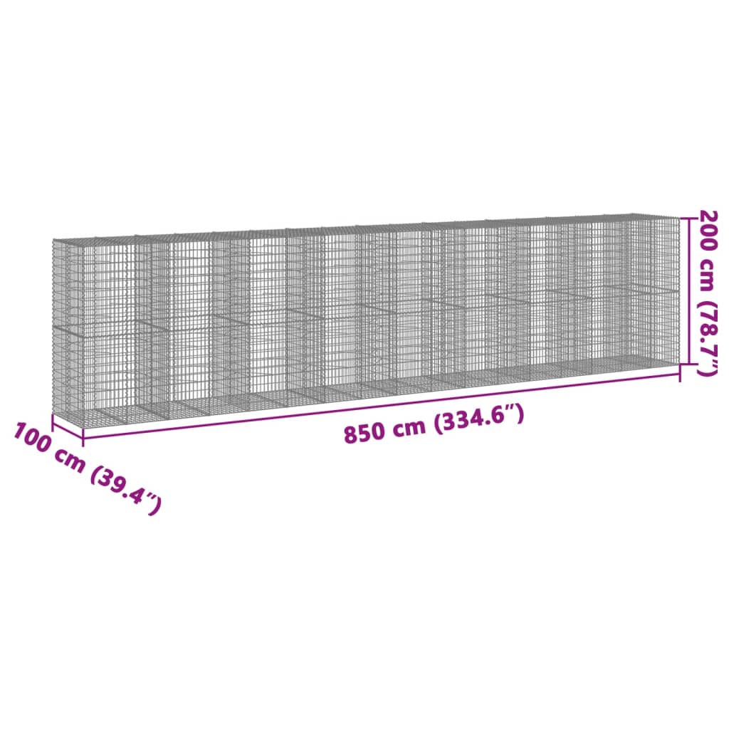 horganyzott vas gabion kosár fedéllel 850 x 100 x 200 cm