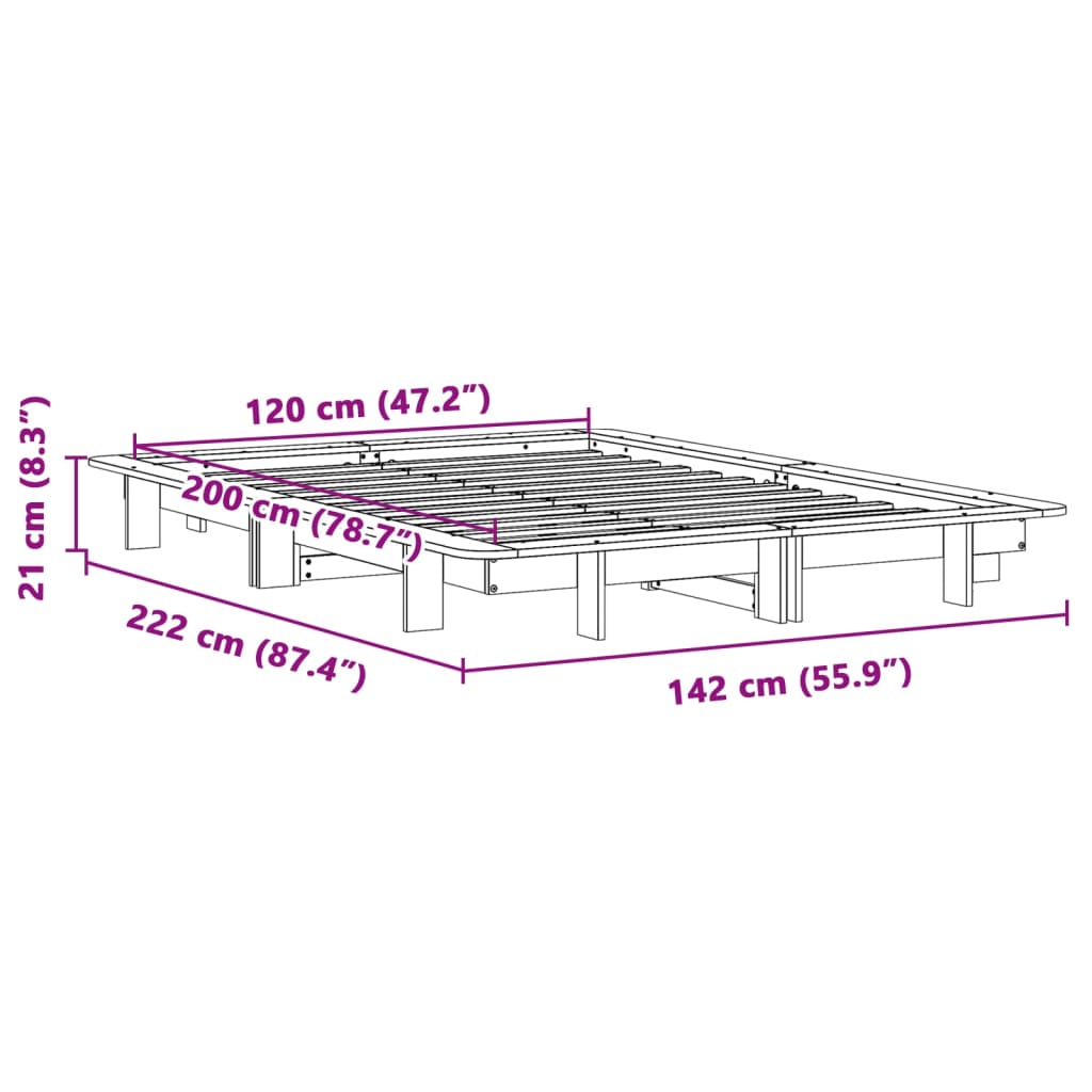 tömör fenyőfa ágykeret ágy matrac nélkül 120 x 200 cm