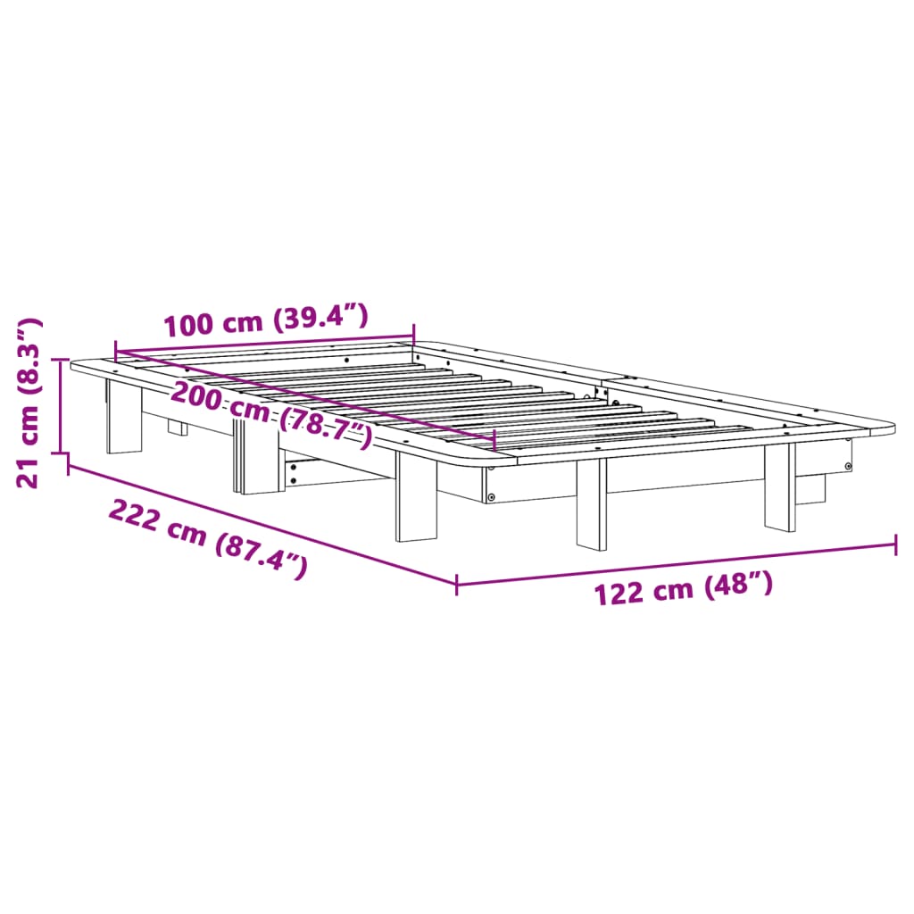tömör fenyőfa ágy matrac nélkül 100 x 200 cm