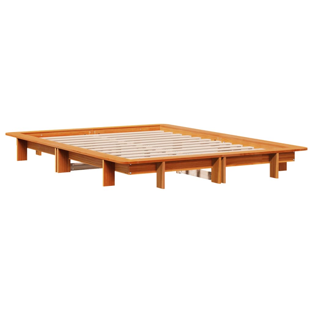 viaszbarna tömör fenyőfa ágy matrac nélkül 135 x 190 cm