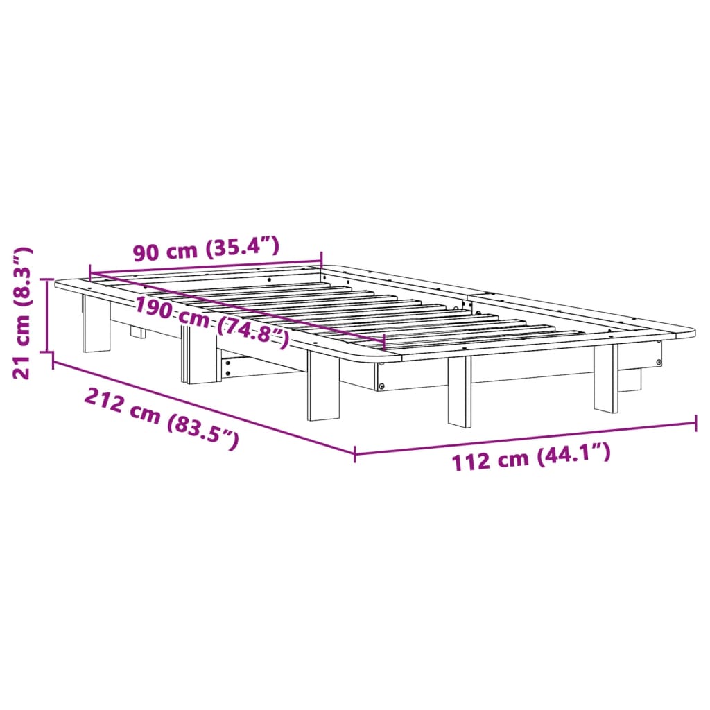 viaszbarna tömör fenyőfa ágy matrac nélkül 90 x 190 cm