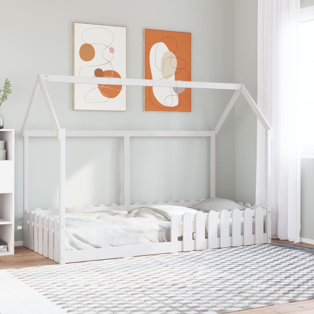 fehér tömör fenyőfa házikó gyerekágykeret 90 x 200 cm