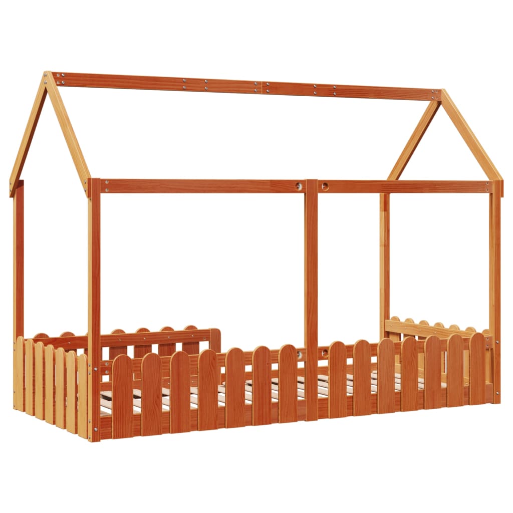 viaszbarna tömör fenyőfa házikó gyerekágykeret 90 x 200 cm