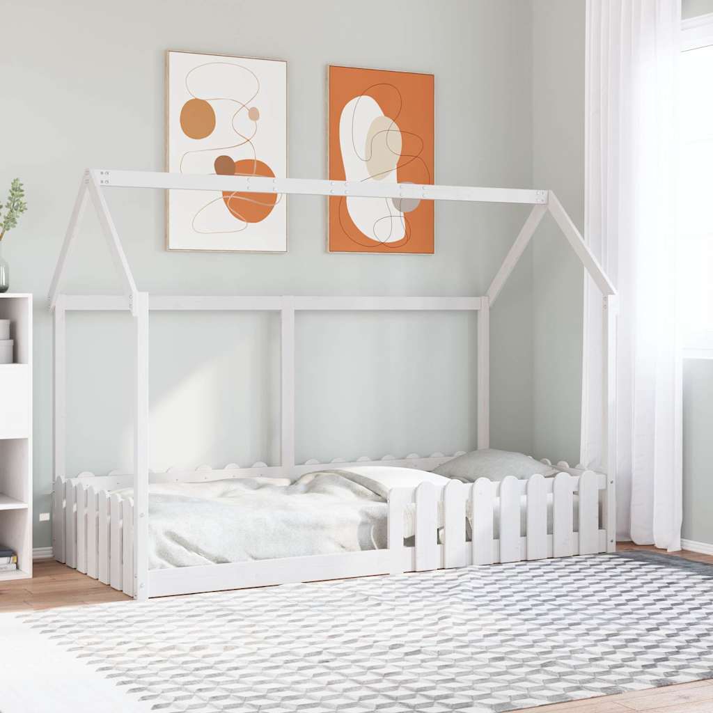fehér tömör fenyőfa házikó gyerekágykeret 90 x 190 cm