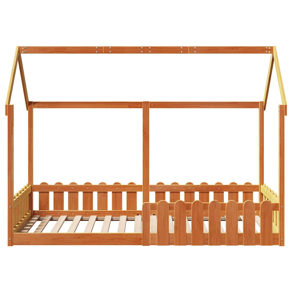 viaszbarna tömör fenyőfa házikó gyerekágykeret 90 x 190 cm