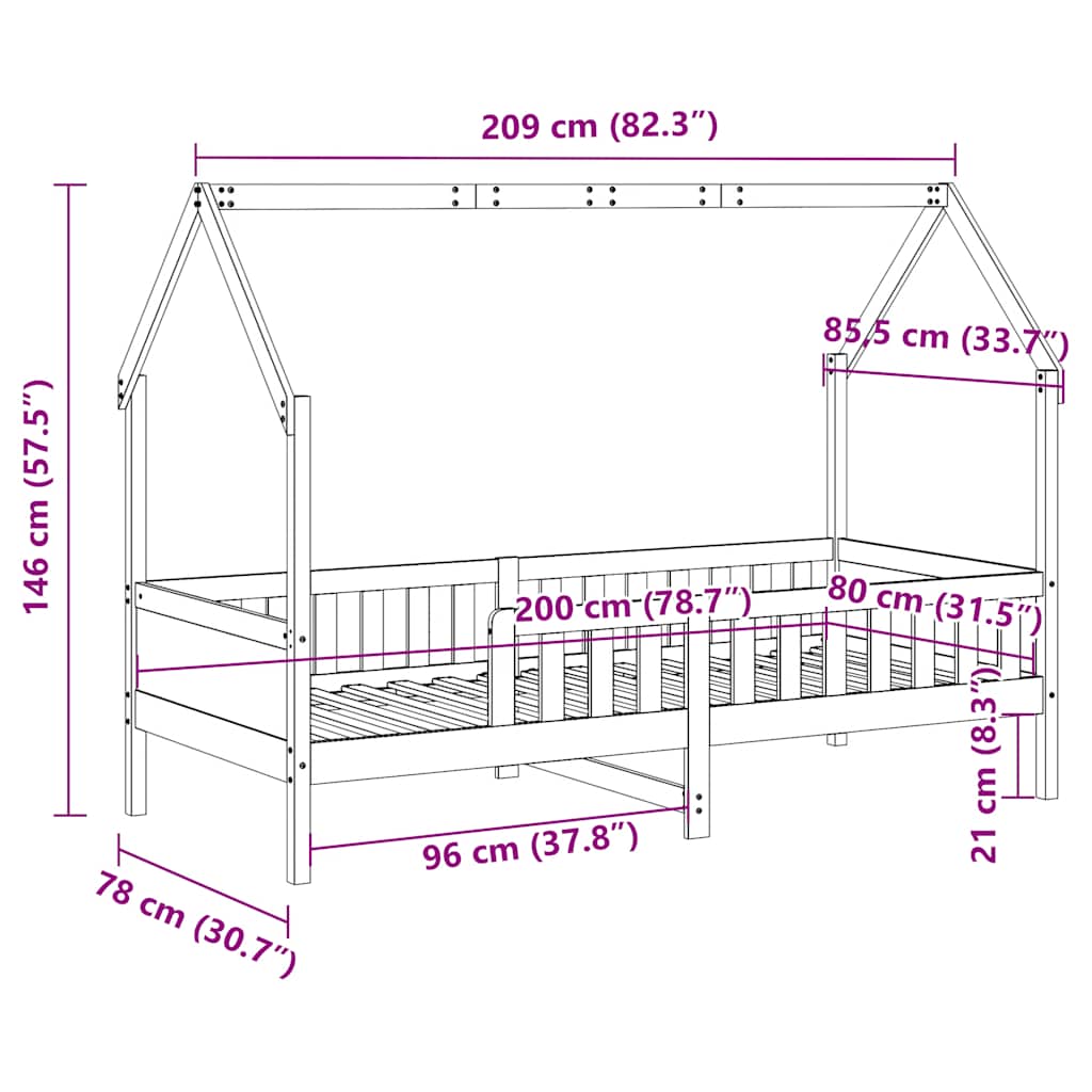 fehér tömör fenyőfa házikó gyerekágykeret 80 x 200 cm