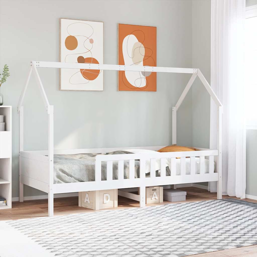 fehér tömör fenyőfa házikó gyerekágykeret 80 x 200 cm