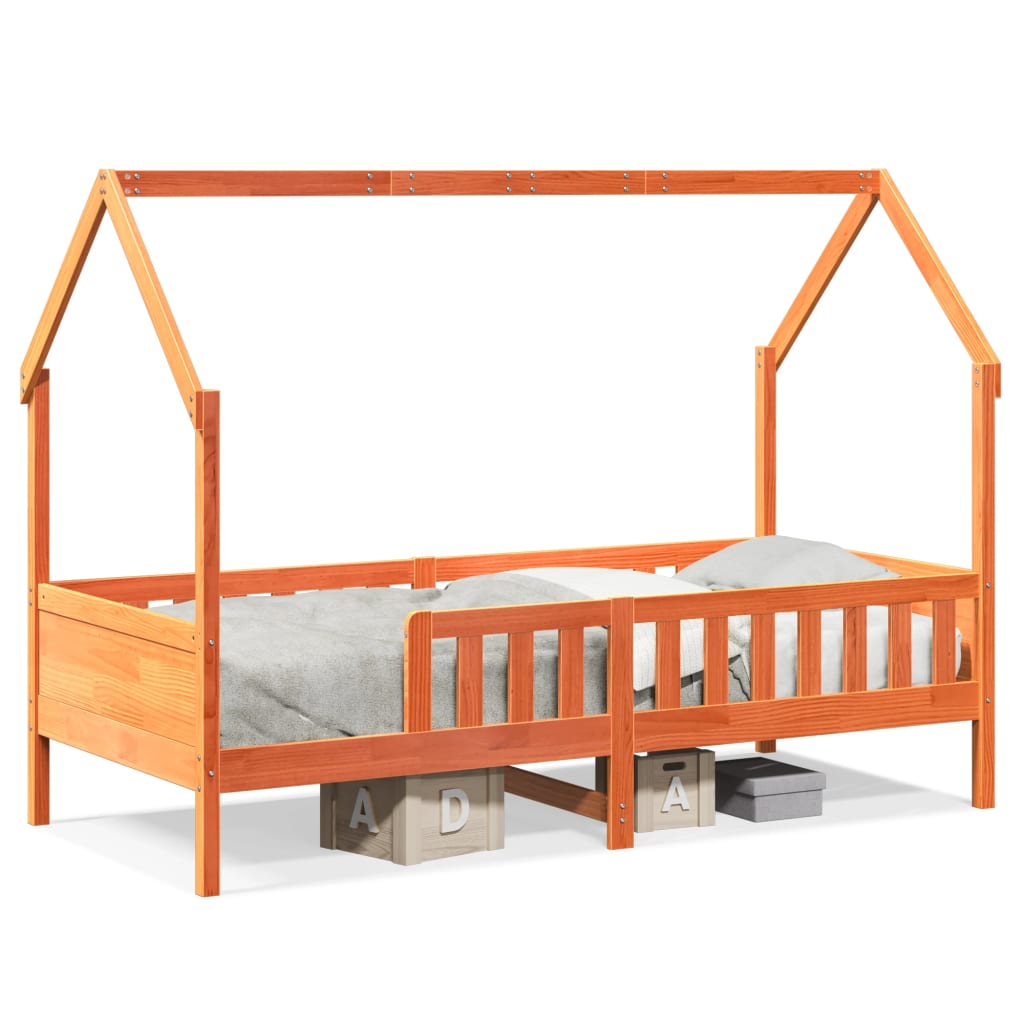 viaszbarna tömör fenyőfa házikó gyerekágykeret 80 x 200 cm