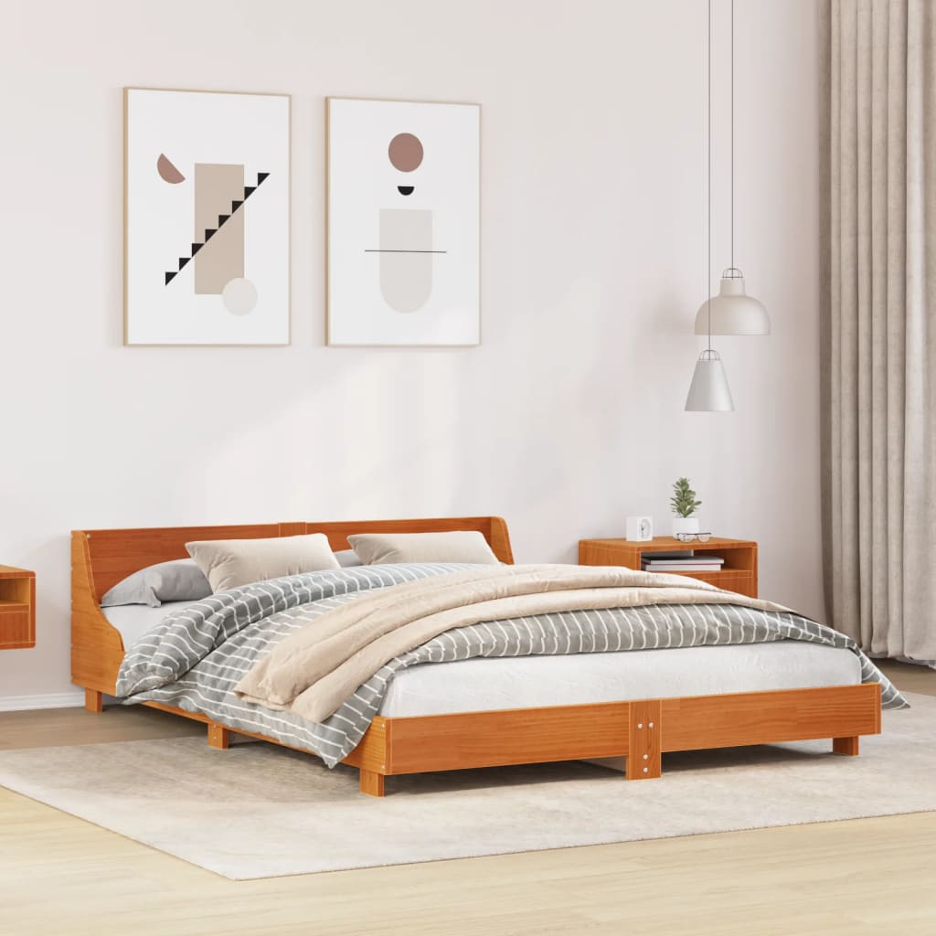 viaszbarna tömör fenyőfa ágy matrac nélkül 150 x 200 cm