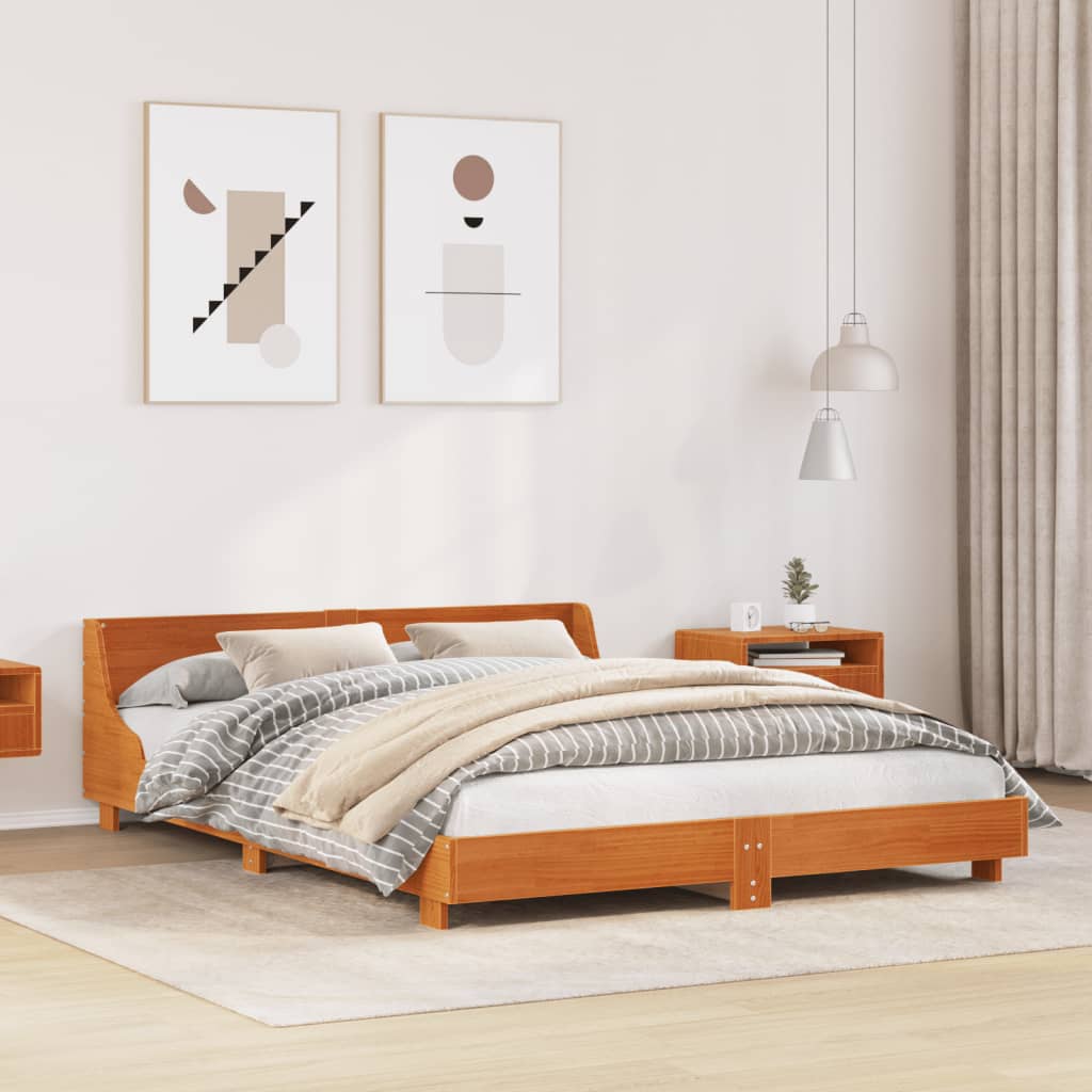 viaszbarna tömör fenyőfa ágy matrac nélkül 140 x 190 cm