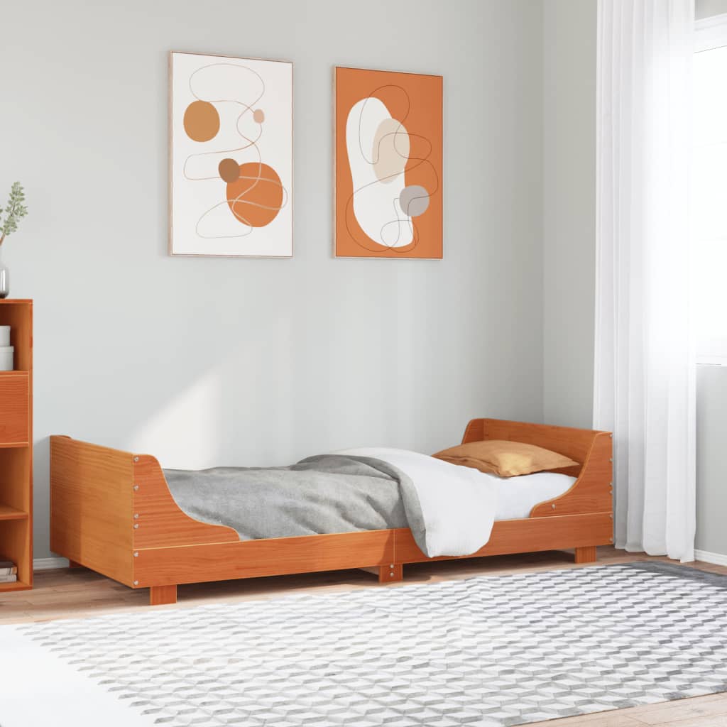 viaszbarna tömör fenyőfa ágy matrac nélkül 75 x 190 cm