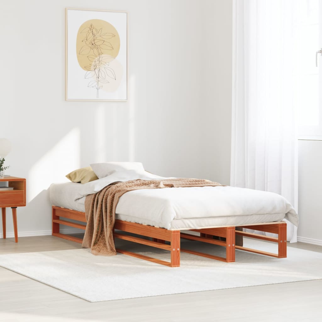 viaszbarna tömör fenyőfa ágy matrac nélkül 100 x 200 cm