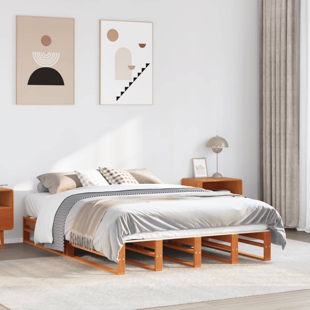 viaszbarna tömör fenyőfa ágy matrac nélkül 150 x 200 cm