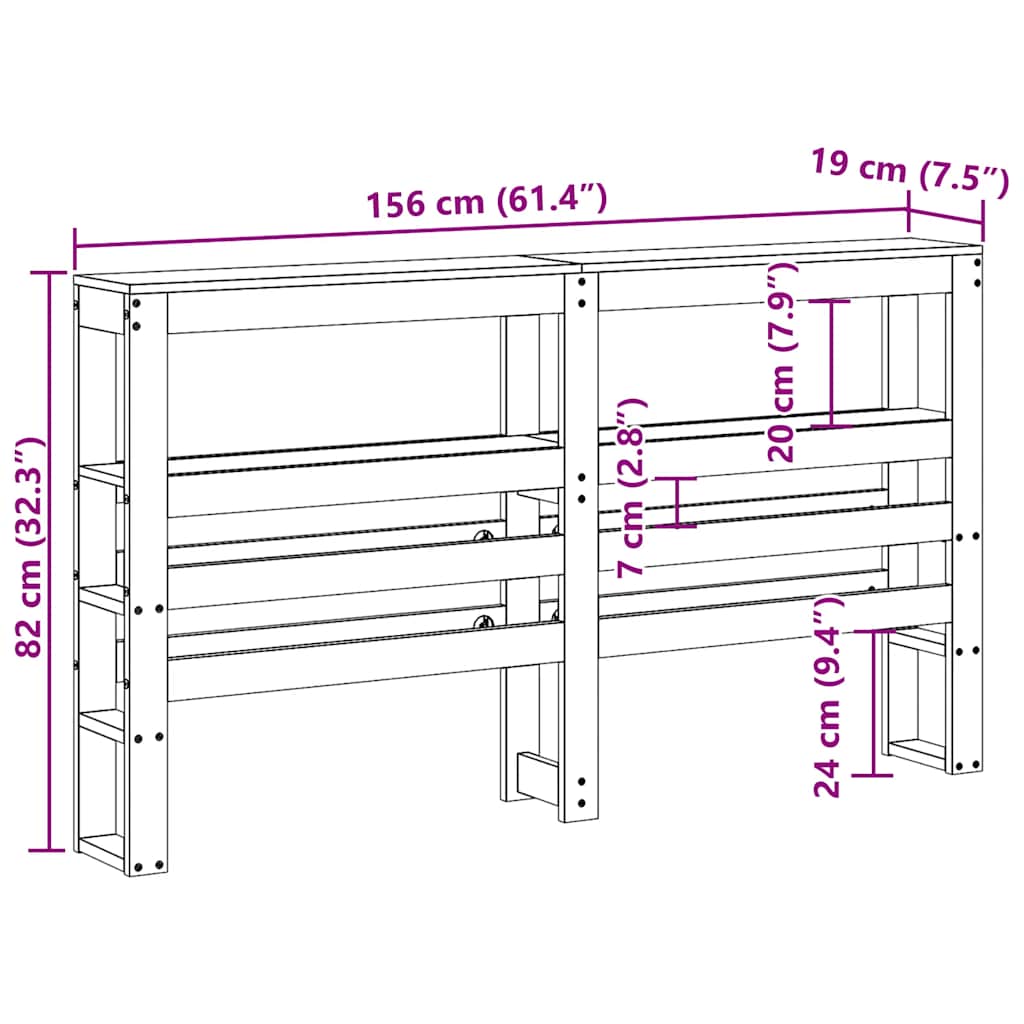 tömör fenyőfa fejtámla polcokkal 150 cm
