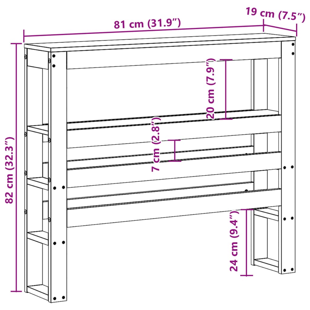 tömör fenyőfa fejtámla polccal 75 cm