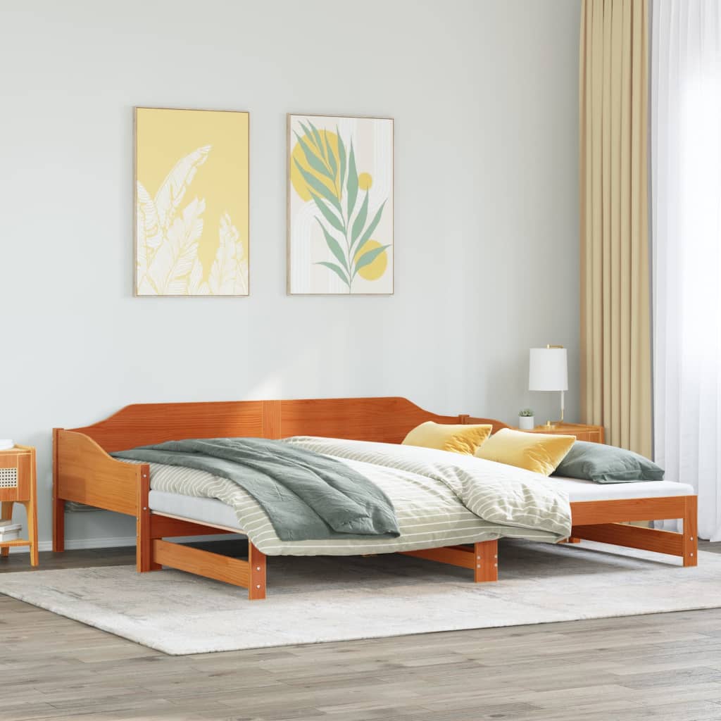 viaszbarna tömör fenyőfa kihúzható kanapéágy 80 x 200 cm