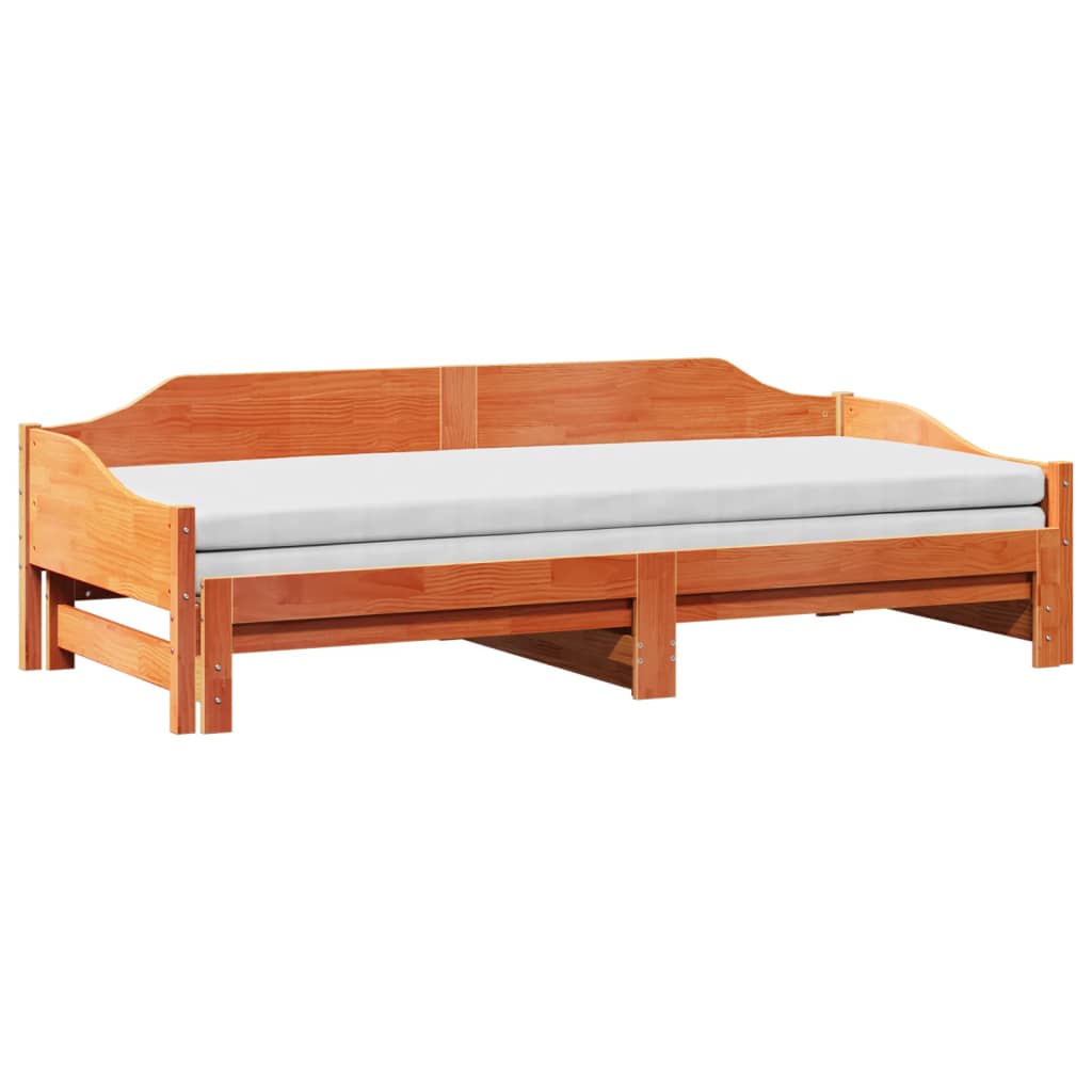 viaszbarna tömör fenyőfa kihúzható kanapéágy 90 x 200 cm