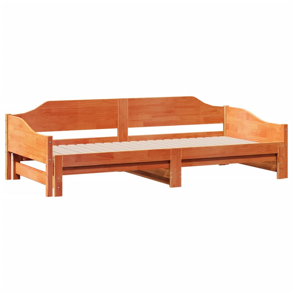 viaszbarna tömör fenyőfa kihúzható kanapéágy 90 x 200 cm