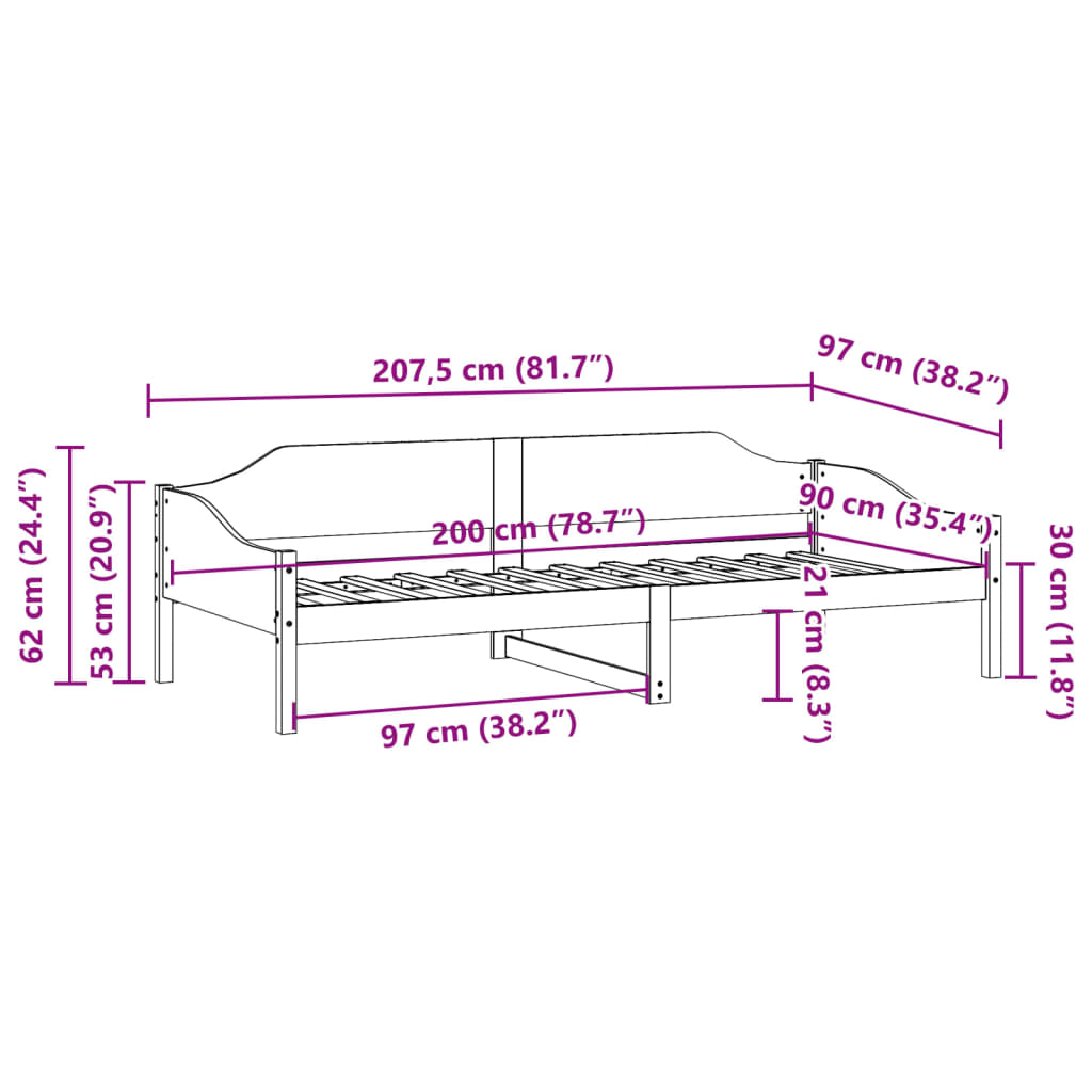tömör fenyőfa ágy matrac nélkül 90 x 200 cm