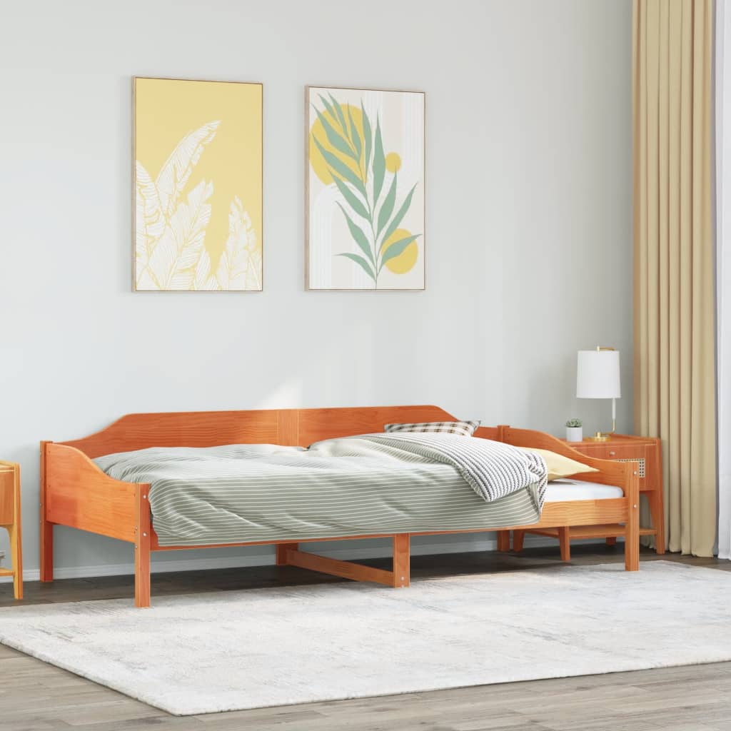 viaszbarna tömör fenyőfa ágy matrac nélkül 90 x 200 cm