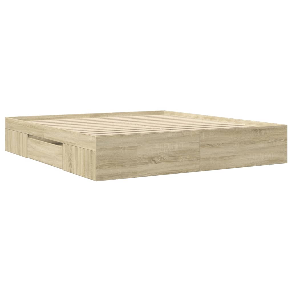 sonoma tölgyszínű szerelt fa ágykeret matrac nélkül 200x200 cm