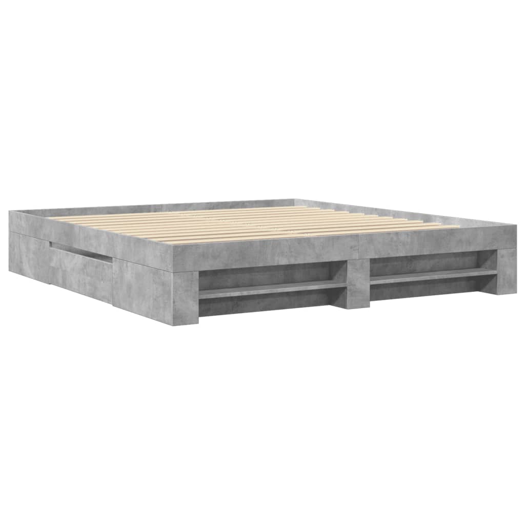 betonszürke szerelt fa ágykeret 200 x 200 cm