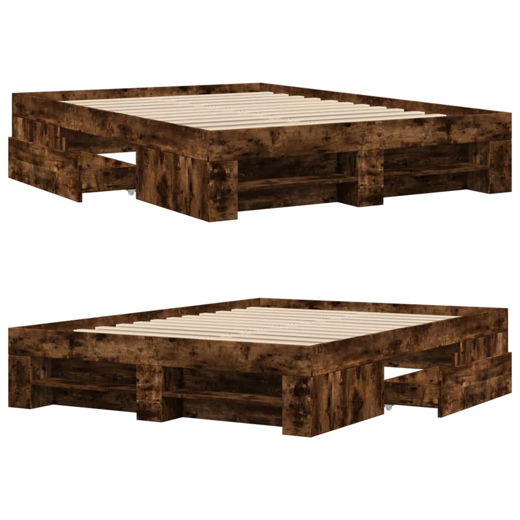 füstös tölgy színű szerelt fa ágykeret matrac nélkül 120x200 cm