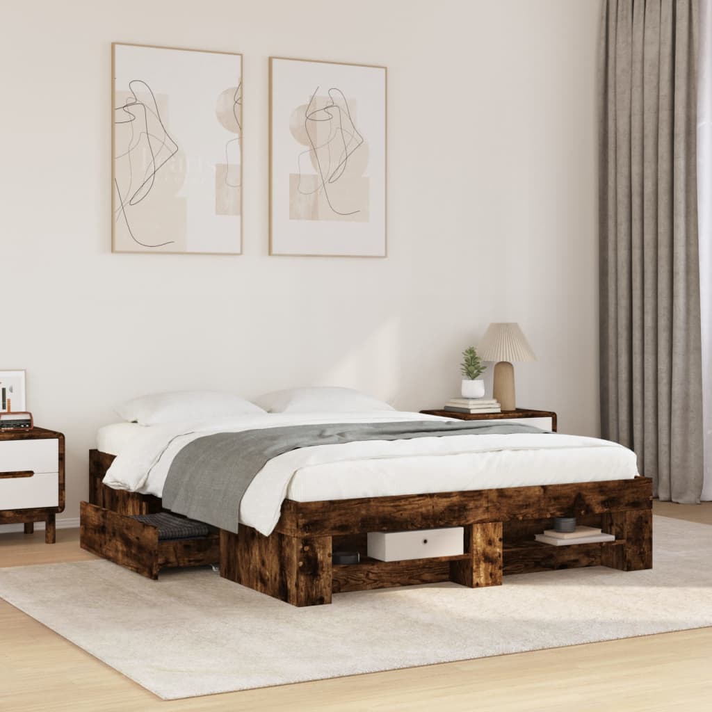 füstös tölgy színű szerelt fa ágykeret matrac nélkül 120x200 cm