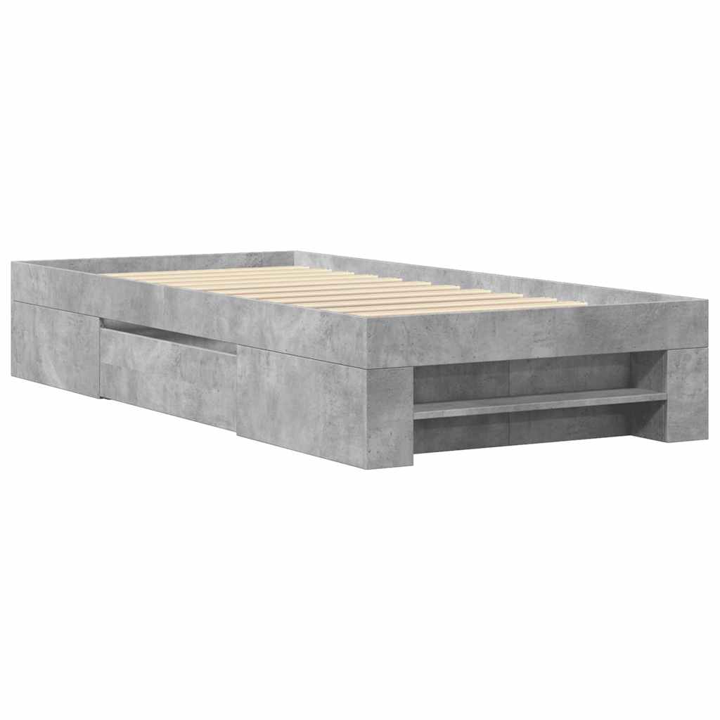 betonszürke szerelt fa ágykeret 100 x 200 cm